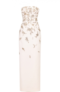 Платье-бюстье с высоким разрезом и контрастной вышивкой Oscar de la Renta