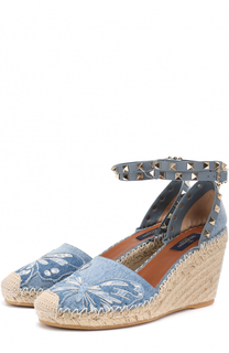 Босоножки Rockstud Double из денима с нашивками Valentino