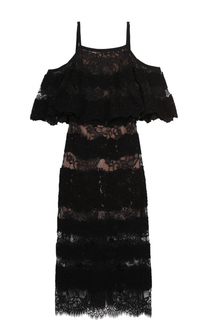 Кружевное платье-миди с открытыми плечами Elie Saab