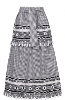 Хлопковая юбка-миди с контрастной отделкой и поясом Dodo Bar Or
