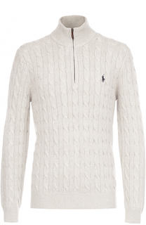 Свитер из шелка фактурной вязки с воротником на молнии Polo Ralph Lauren