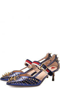 Кожаные туфли Unia с шипами на декорированном каблуке Gucci