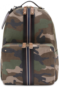 Текстильный рюкзак с камуфляжным принтом и отделкой из натуральной кожи Valentino