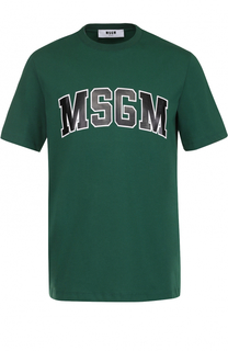 Хлопковая футболка с контрастной надписью MSGM