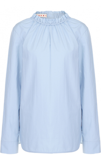 Хлопковая блуза с круглым вырезом и драпировкой Marni