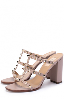 Кожаные босоножки Rockstud на устойчивом каблуке Valentino