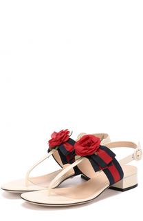 Кожаные сандалии Cindi с цветочной аппликацией Gucci