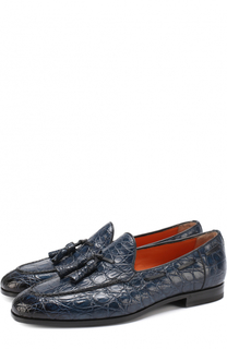 Лоферы из кожи каймана с кисточкой Santoni