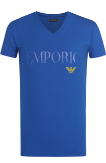 Хлопковая футболка с V-образным вырезом Emporio Armani