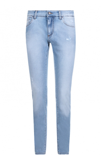Джинсы прямого кроя с декоративными потертостями и аппликацией Dolce & Gabbana