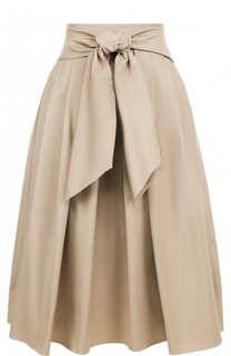 Хлопковая юбка-миди со складками и широким поясом Escada