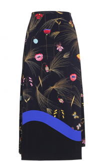 Юбка-миди с цветочным принтом и плиссированной вставкой Fendi