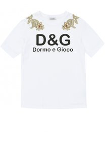 Хлопковая футболка с вышивками и кристаллами Dolce &amp; Gabbana