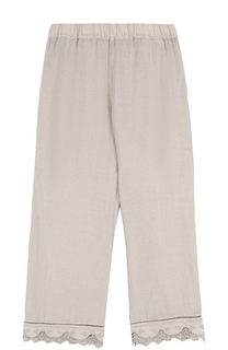 Укороченные льняные брюки с кружевной отделкой 120% Lino