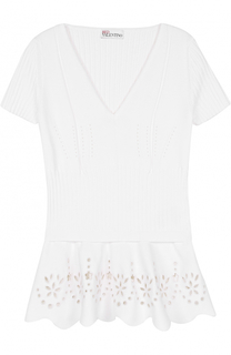 Топ фактурной вязки с баской и V-образным вырезом REDVALENTINO
