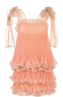 Шелковое многоярусное платье с оборками и бантами Chloé