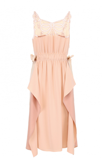 Шелковое платье с оборками и кружевной отделкой Fendi
