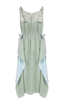Шелковое платье с оборками и кружевной отделкой Fendi