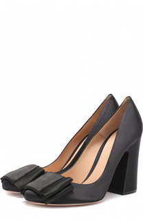 Атласные туфли с бантом на массивном каблуке Gianvito Rossi