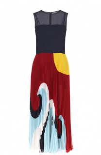 Платье-миди с принтованной плиссированной юбкой REDVALENTINO