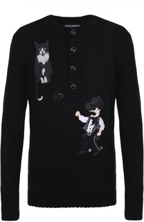 Шерстяной свитер фактурной вязки с аппликациями Dolce &amp; Gabbana