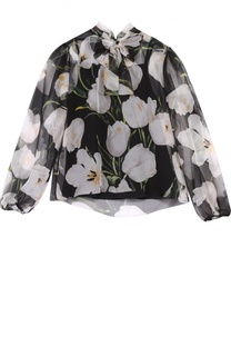 Шелковая блуза с цветочным принтом и воротником аскот Dolce &amp; Gabbana