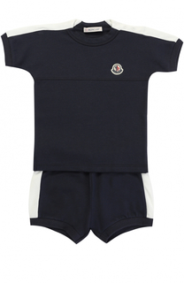 Комплект из футболки и шорт из эластичного хлопка с контрастной отделкой Moncler Enfant