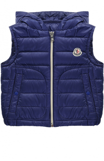 Стеганый пуховый жилет с капюшоном и логотипом бренда Moncler Enfant