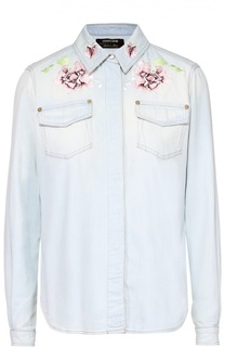 Джинсовая блуза прямого кроя с цветочной вышивкой Roberto Cavalli