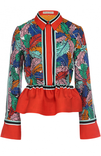 Шелковая блуза с ярким принтом и баской Emilio Pucci