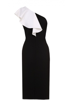 Платье-футляр с открытым плечом и контрастной оборкой Saint Laurent