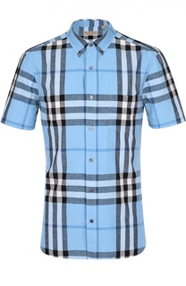 Рубашка из смеси льна и хлопка с воротником button down Burberry
