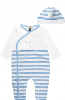 Хлопковая пижама в комплекте с шапкой Giorgio Armani