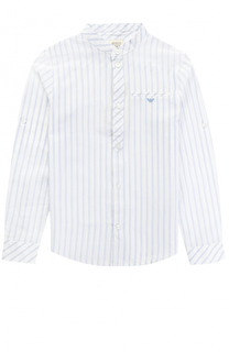 Хлопковая рубашка с принтом и воротником-стойкой Giorgio Armani