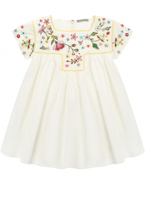 Хлопковое мини-платье свободного кроя с вышивками и бисером Ermanno Scervino