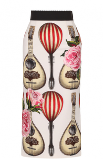 Юбка-миди с контрастным поясом и принтом Dolce &amp; Gabbana