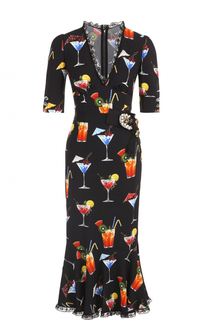 Платье с кружевной отделкой и укороченным рукавом Dolce &amp; Gabbana
