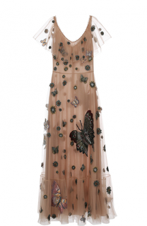 Платье в пол с вышивкой и оборкой Valentino