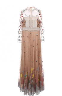 Платье в пол с кружевной отделкой и вышивкой Valentino