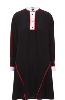 Шелковое мини-платье свободного кроя с контрастной отделкой Kenzo
