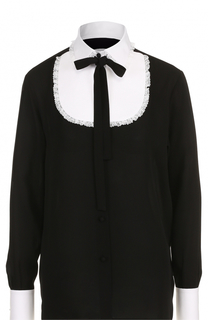 Шелковая блуза с контрастной отделкой и воротником аскот Valentino