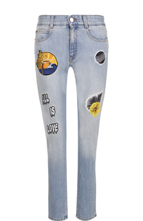 Укороченные джинсы с потертостями и вышивкой Stella McCartney