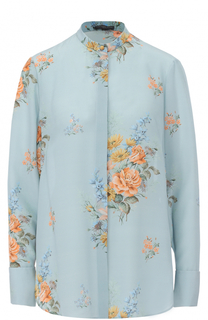 Шелковая блуза прямого кроя с цветочным принтом Alexander McQueen
