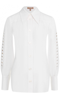 Приталенная шелковая блуза с декорированными рукавами Michael Kors