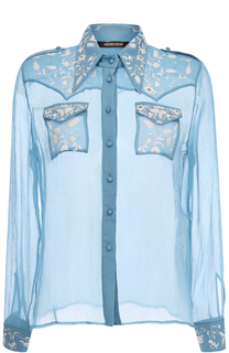 Шелковая прозрачная блуза с вышивкой Roberto Cavalli
