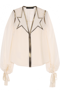 Шелковая полупрозрачная блуза с V-образным вырезом Elie Saab