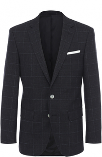 Шерстяной приталенный пиджак в клетку BOSS