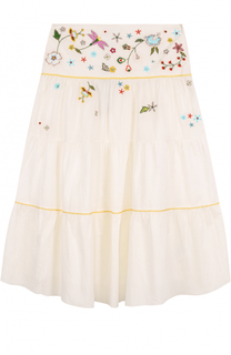 Хлопковая юбка свободного кроя с вышивкой и бисером Ermanno Scervino