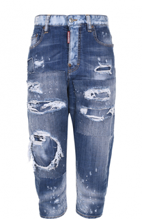 Укороченные джинсы свободного кроя с потертостями Dsquared2