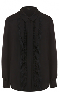 Шелковая блуза свободного кроя с оборками Escada